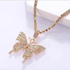 Gold Flutter Tennis Necklace & Butterfly Pendant